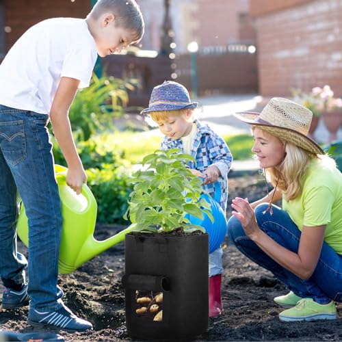 6-Pack 10 Gallon Potato Grow Bags with Flap Window, Heavy Duty Aeration Fabric Pots with Handles I273