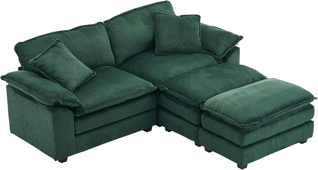 Oversized Green Convertible Sleeper Sofa with Ottoman & Pillows D2657