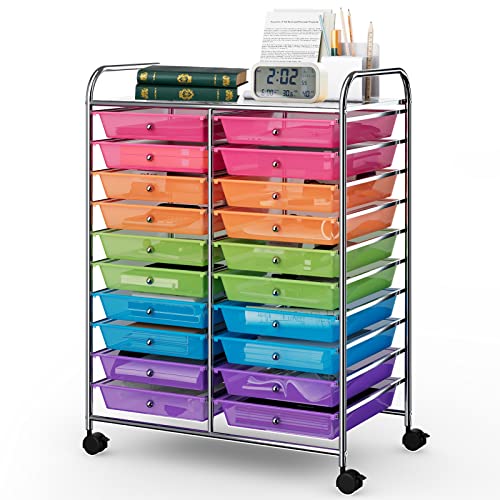 20 Drawers Rolling Storage Cart on Wheels White M563