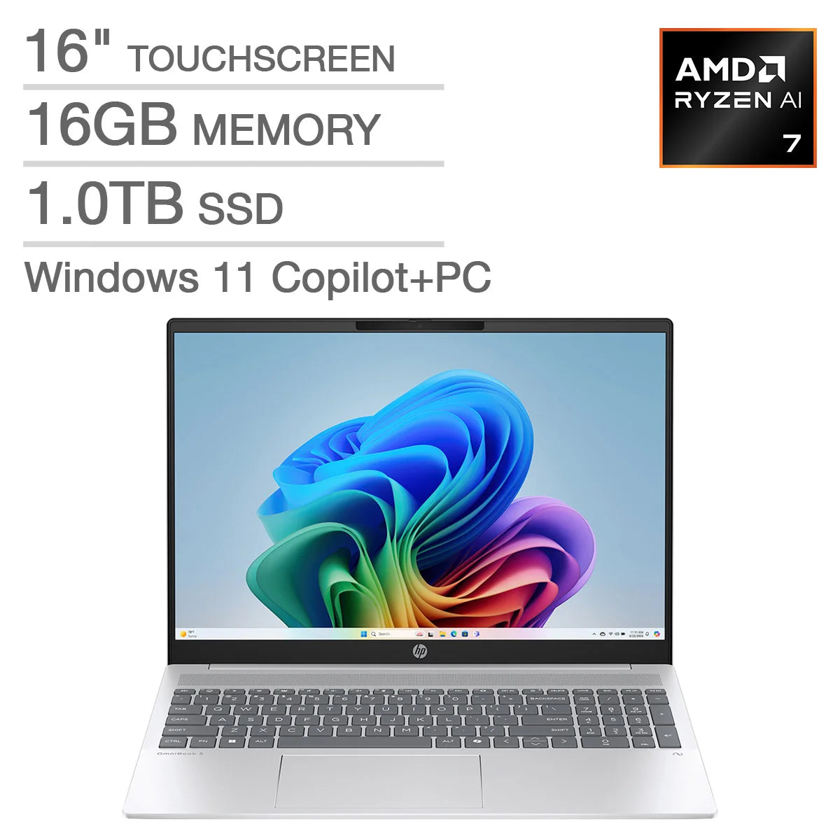 16" AI Laptop - AMD Ryzen AI 7 350 - 2K Touchscreen - 16GB Memory - 1TB SSD - Windows 11 Home I30685