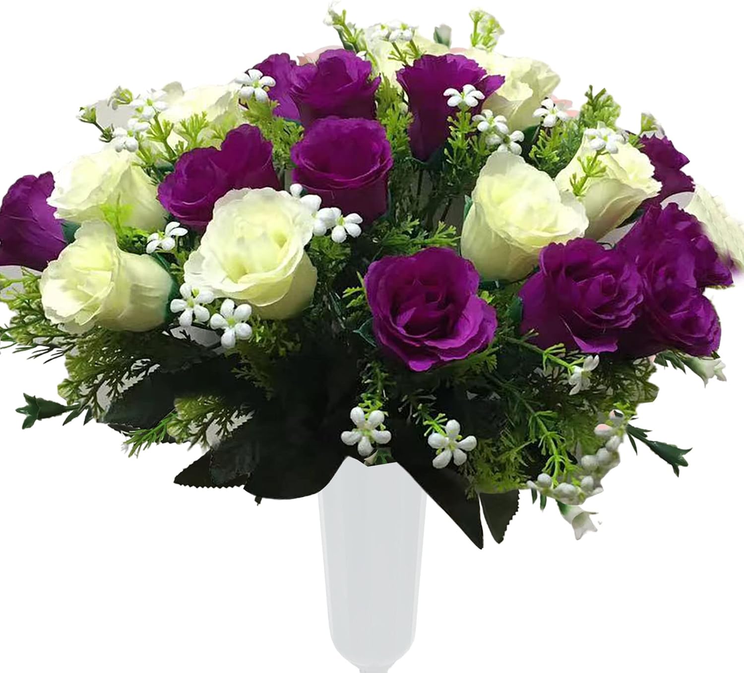 Purple White Artificial Cemetery Rose Flowers (1) W860393