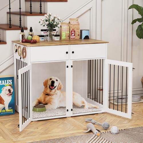 White 41 Inch Double Dog Cage with Removable Divider H77156