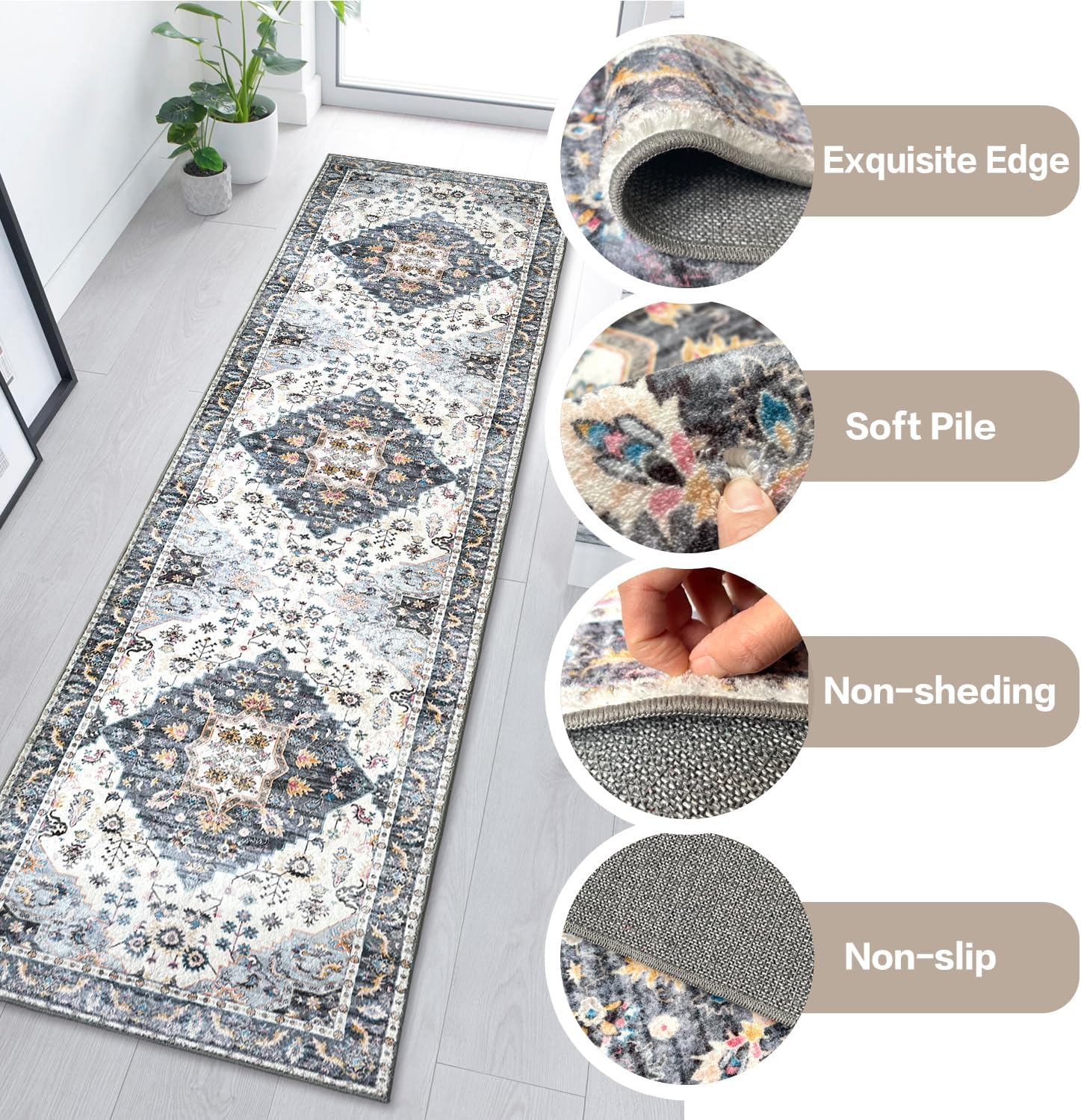 Washable Runner Rug with Rubber Backing S6836