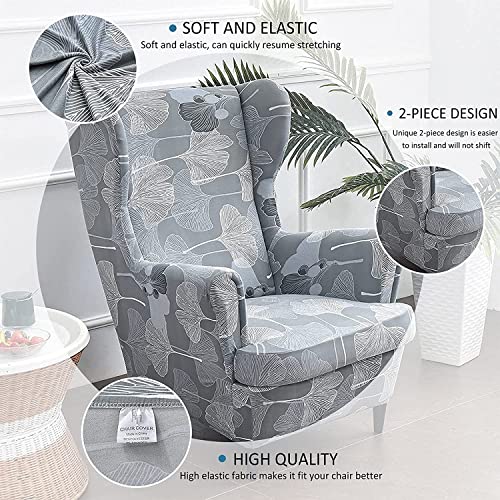 2 Pieces Stretch Spandex Wingback Chair Slipcovers A37176