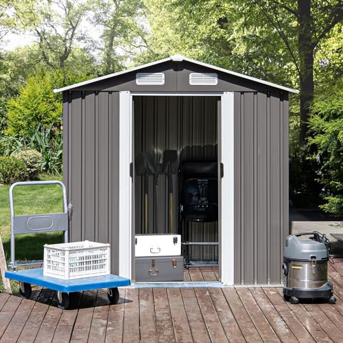 8 x 6FT Grey Metal Outdoor Storage Shed with Sliding Door I816333