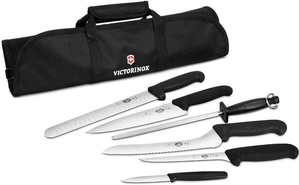 7 Pc Black Fibrox Knife Roll Set E7600