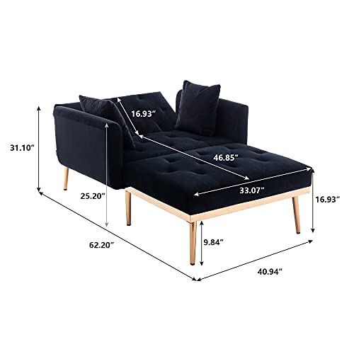 Adjustable Backrest Velvet Sofa Bed with Rose Golden Metal Legs C23201