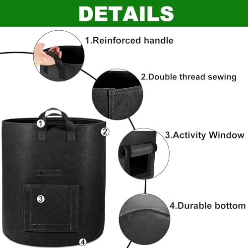 6-Pack 10 Gallon Potato Grow Bags with Flap Window, Heavy Duty Aeration Fabric Pots with Handles I273