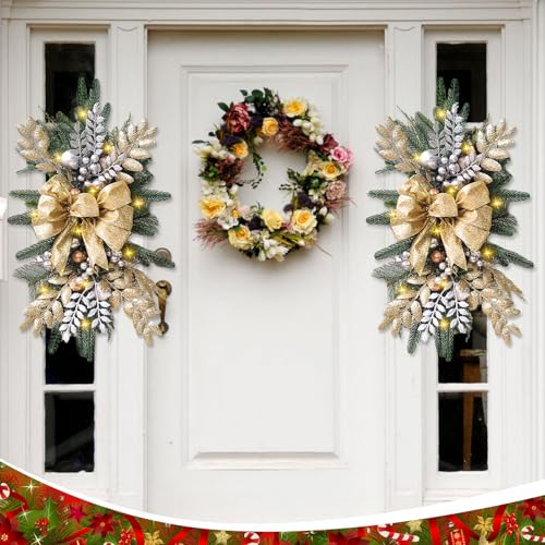 24 Inch Cordless Prelit Teardrop Christmas Swag M14625