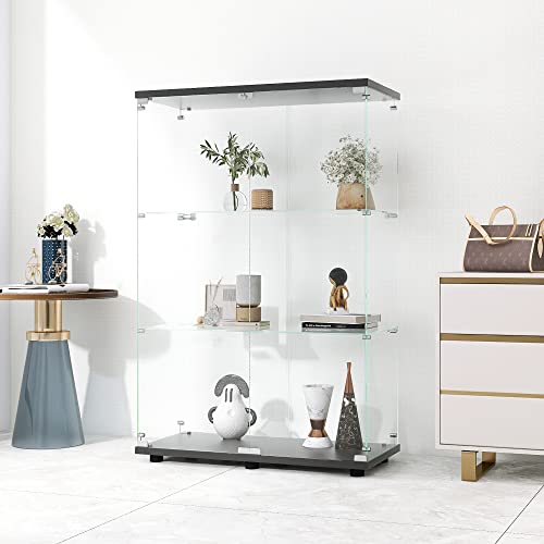 Black 4 Shelves 3 Door Glass Display Cabinet V6002