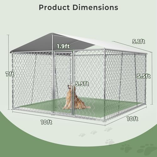 10×10×7FT Outdoor Dog Kennel with Roof, Heavy Duty Chain Link I135