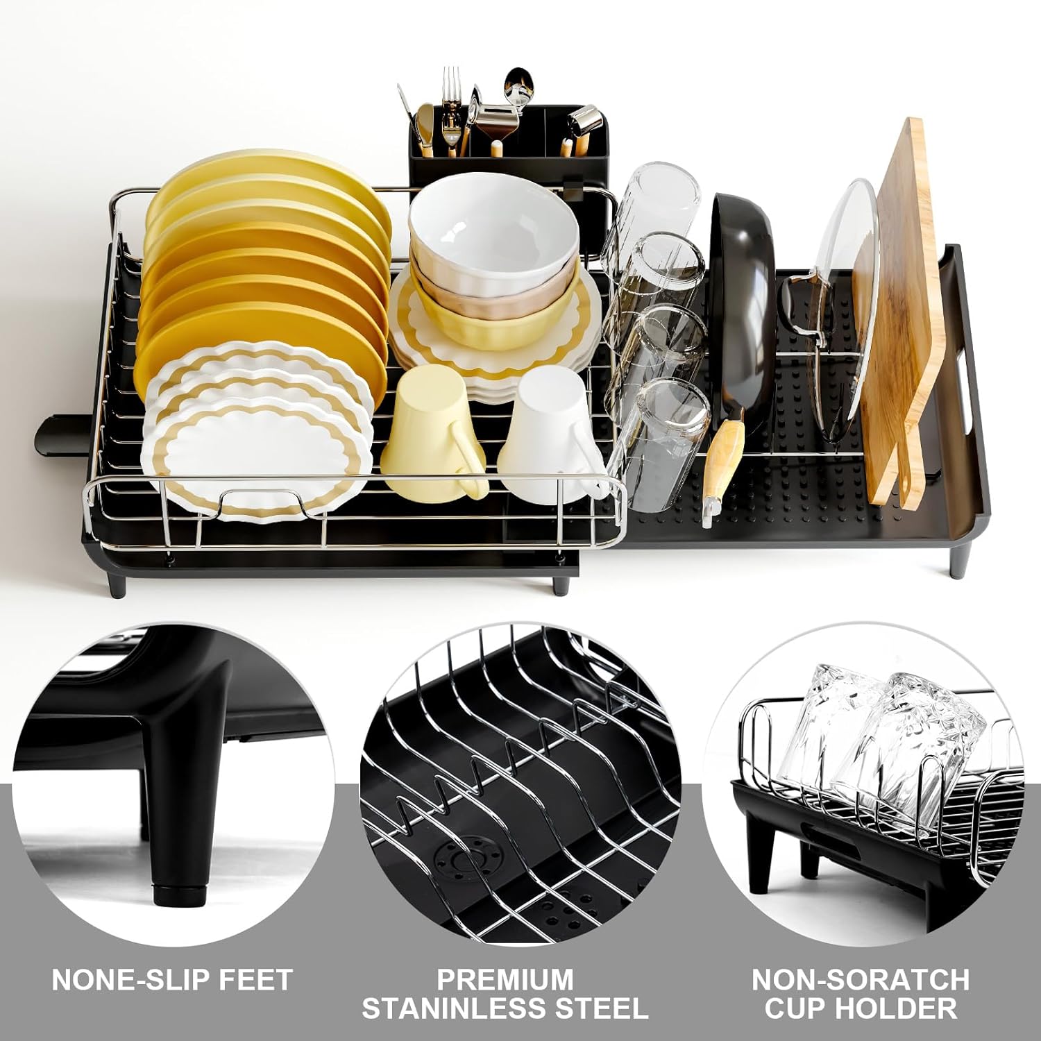 Large Dish Drying Rack with Utensil Holder & Drainboard E330
