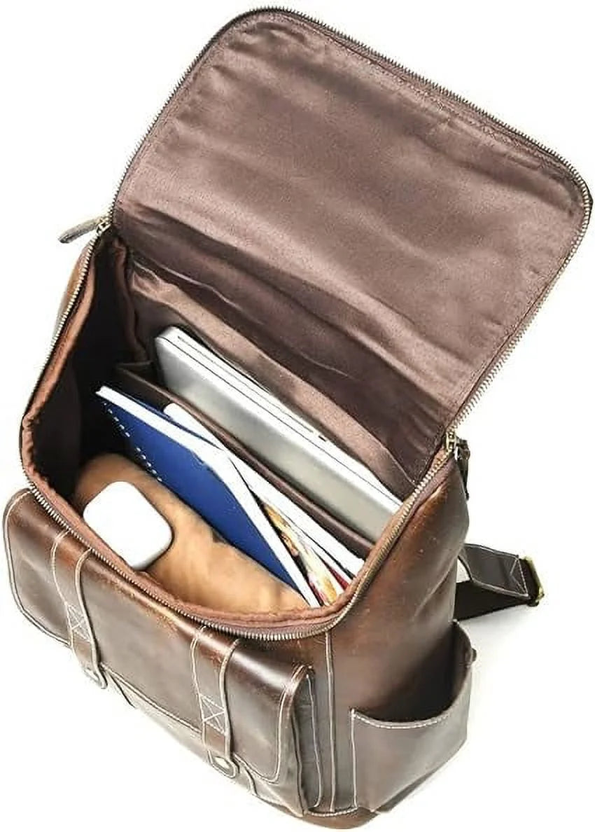 Brown Full Grain Leather Laptop Backpack I883