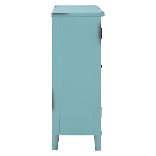 Antique Light Green Wooden Sideboard with 5 Small Drawers and 2 Large Drawers T778608