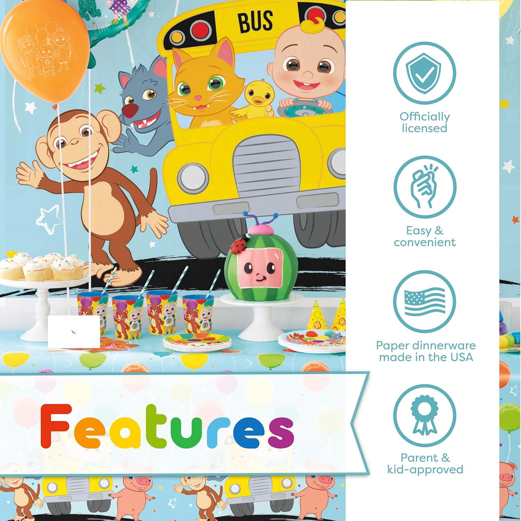CoComelon Party Supplies Backdrop Balloons Tablecloth Plates Napkins Forks Sticker F5906
