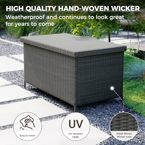 158 Gallon Grey Wicker Deck Box T9562