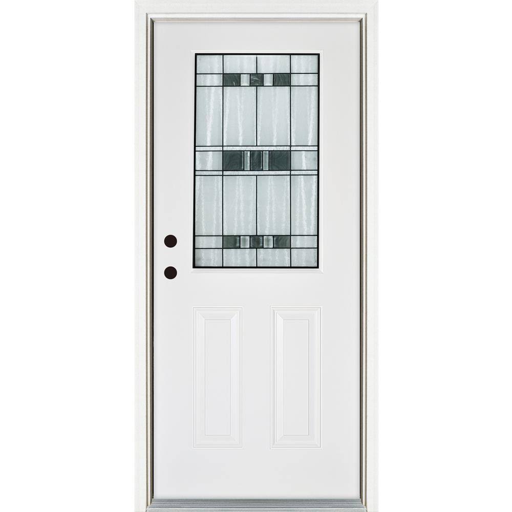 36 in. x 80 in. White Right-Hand Inswing 1/2 Lite Decorative Fiberglass Prehung Front Door N473