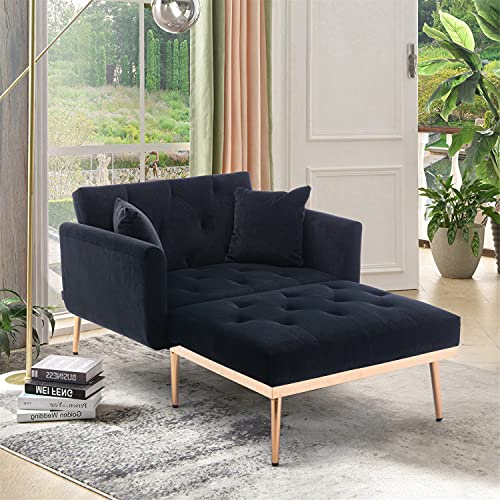 Adjustable Backrest Velvet Sofa Bed with Rose Golden Metal Legs C23201