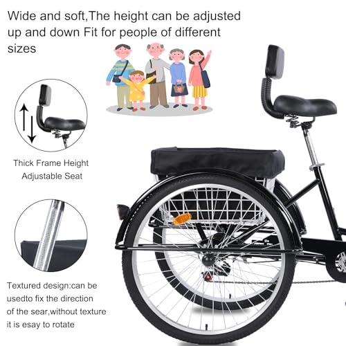 24/26-Inch 3 Wheel Cruiser Bike with Large Basket & Adjustable Seat C2317