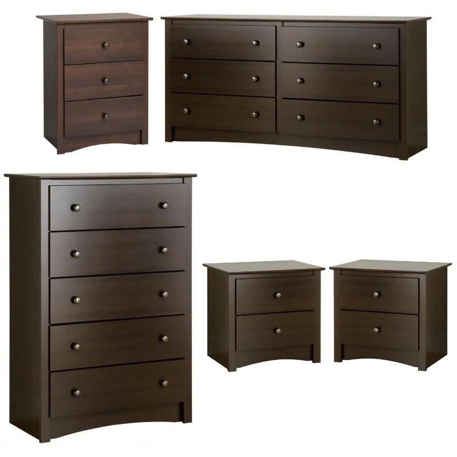 5-Piece Set with 2 Night Tables Chest Dresser and Tall Nightstand K359469