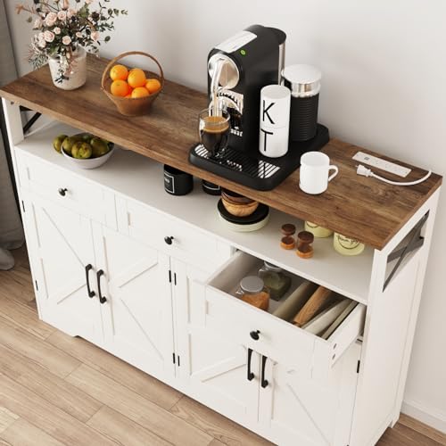 White Sideboard Buffet Cabinet with Drawers & Shelves H8232