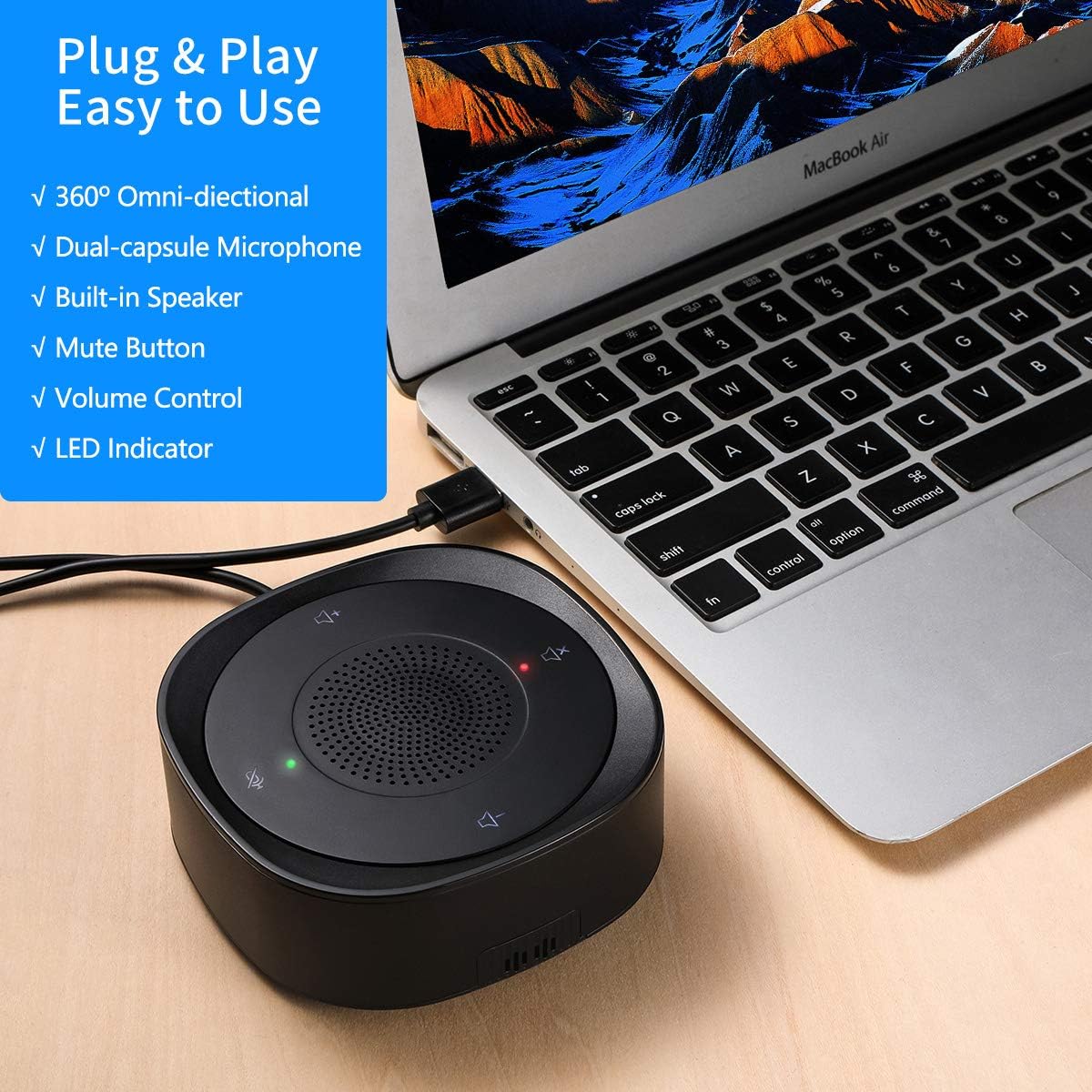 USB Speakerphone Microphone, Conference Speaker Omnidirectional Computer Mic with 360º Voice Pickup U910