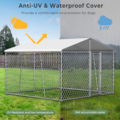 10×10×7FT Outdoor Dog Kennel with Roof, Heavy Duty Chain Link I135