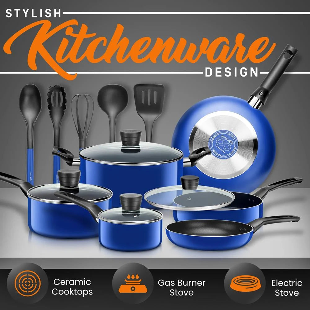 15 Piece Non Stick Blue Cookware Set F39920