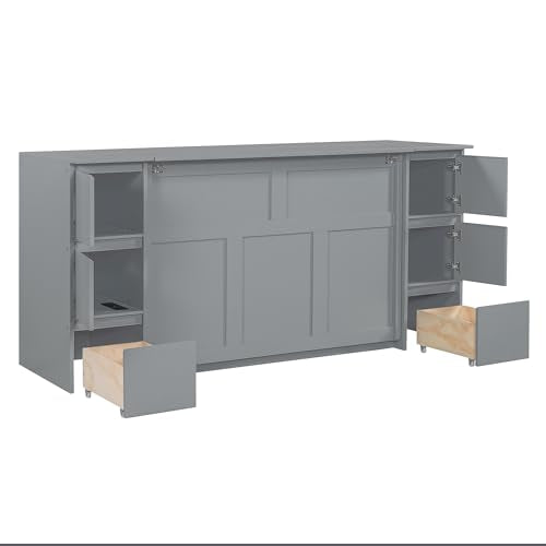 Gray Wood Murphy Bed with Drawers and Cabinets Q458565