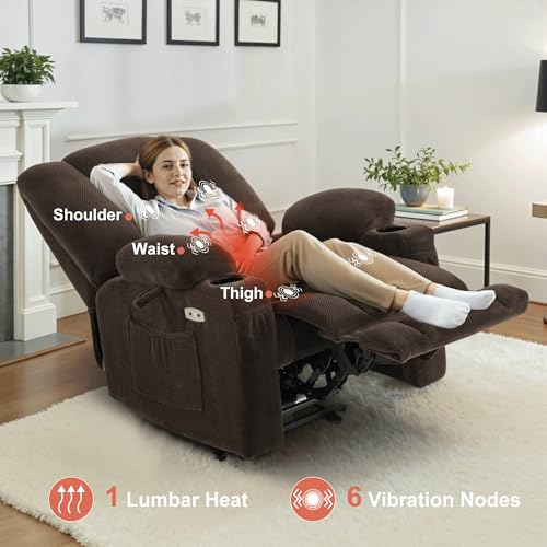 Brown Fabric Power Recliner Chair with Heat and Vibration Massage C34373