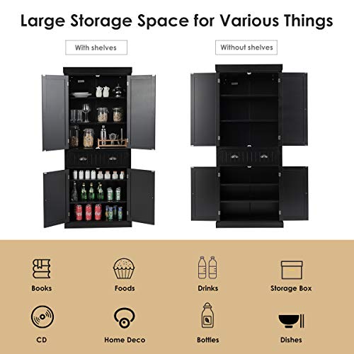 White 4-Door Wooden Storage Cabinet with Drawers and Adjustable Shelves V260548