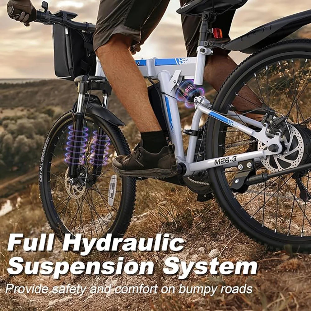 Electric Bike 750W Motor 48V Removable Battery 21-Speed Gears Dual Hydraulic Suspension N2107