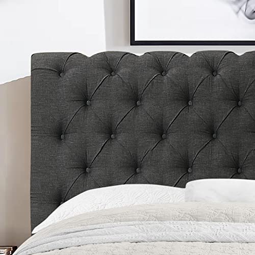 Natural Upholstered Bed Frame with Button Tufting Headboard, Twin V919