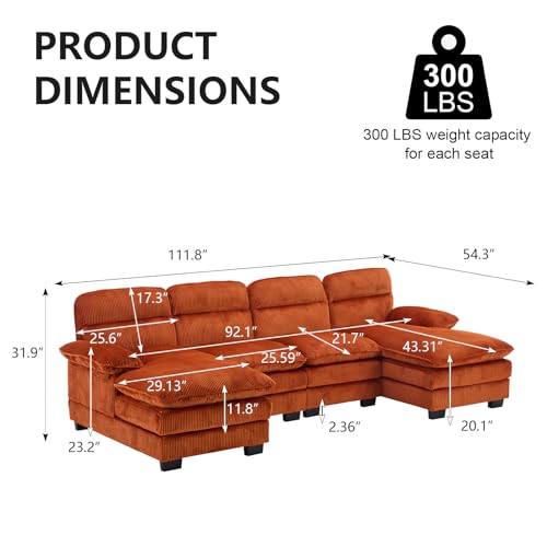 White Corduroy U Shaped Modular Sofa Sleeper with Double Chaise Y62998