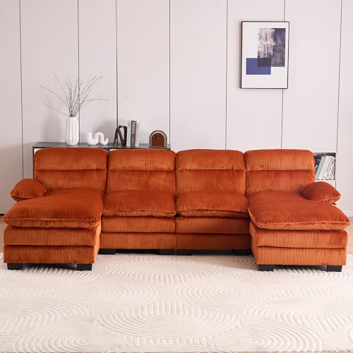 White Corduroy U Shaped Modular Sofa Sleeper with Double Chaise Y62998
