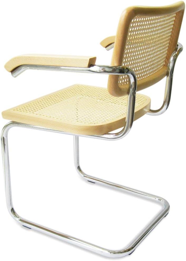 Cane Cantilever Armchair with Chrome Frame & Natural Wood O4554