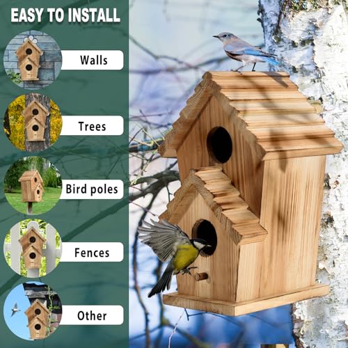Wooden Outdoor 2 Hole Bird House S884