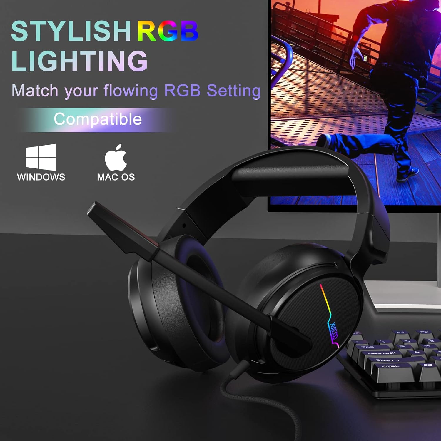 USB Pro Gaming Headset with 7.1 Surround Sound and Noise Cancelling Microphone E564