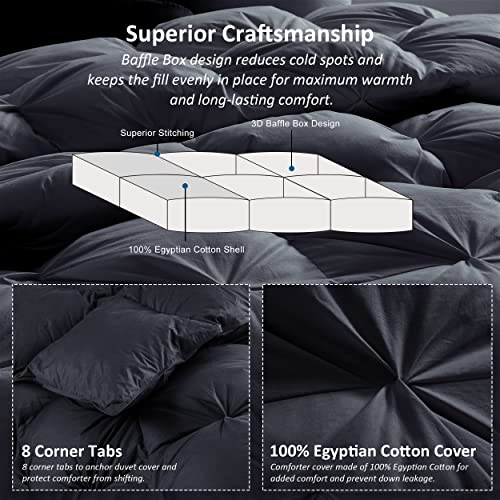 Queen Size Goose Down Comforter, 70 oz Fill Weight, White, Egyptian Cotton T881