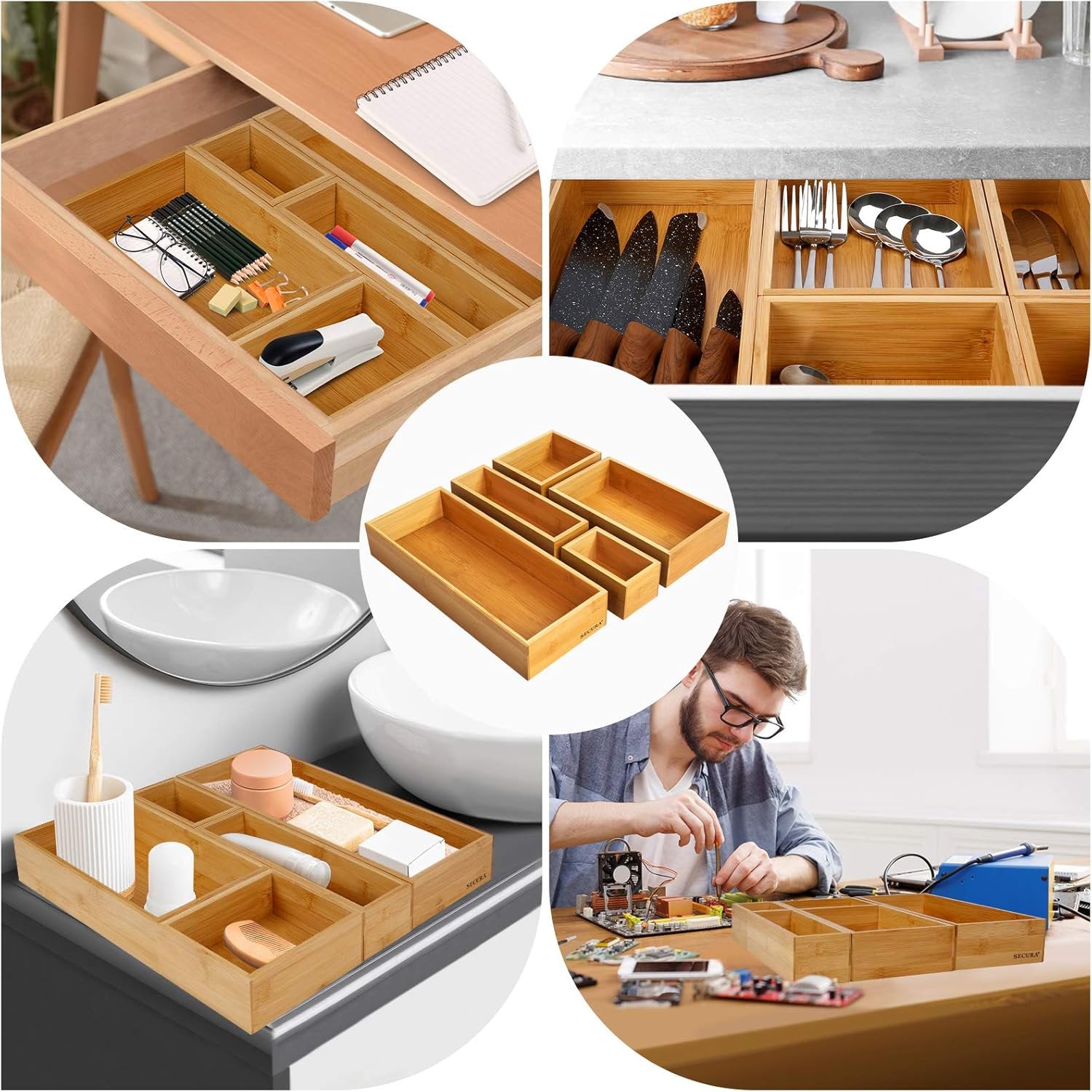 Bamboo 5 Pack Utensil Organizer Box U39762