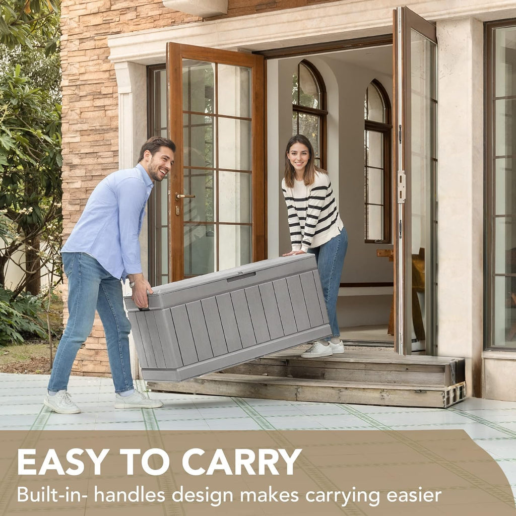85 Gallon Lockable Resin Outdoor Storage Box Grey H719