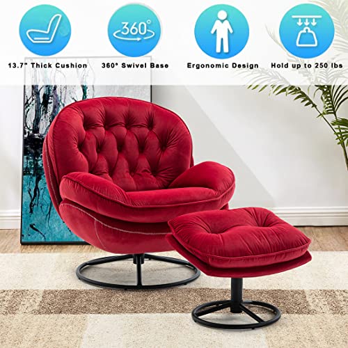 Velvet Swivel Accent Chair with Ottoman Set (Fruit Green) M75370