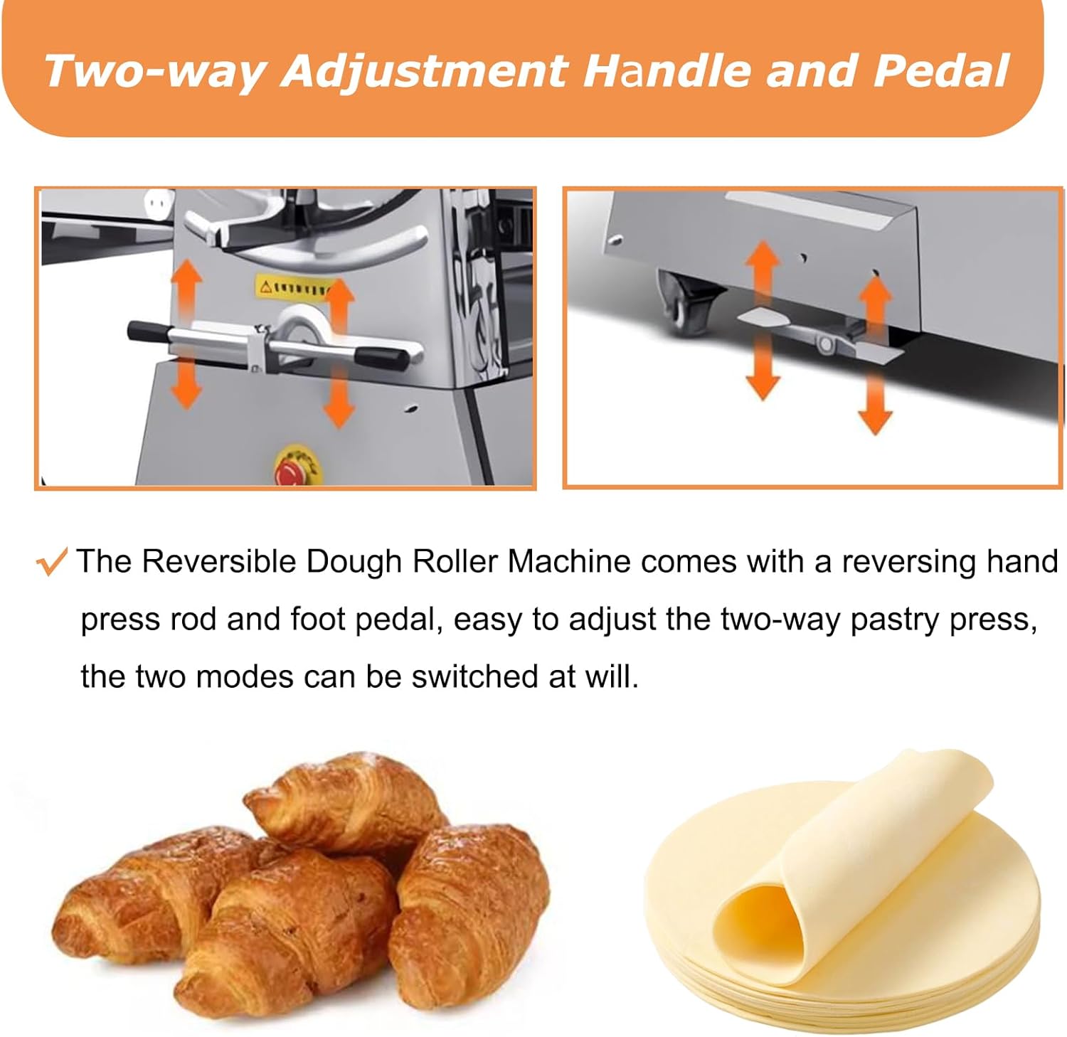 Dough Sheeter 20'' Reversible Dough Roller Machine with Foot Switch 110V U65843