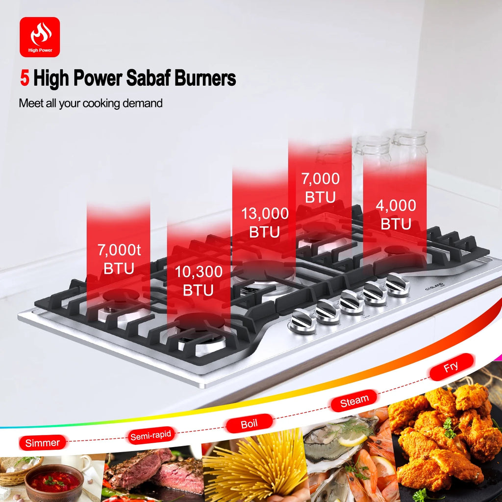 Stainless Steel 5 Burner Gas Cooktop Z594156