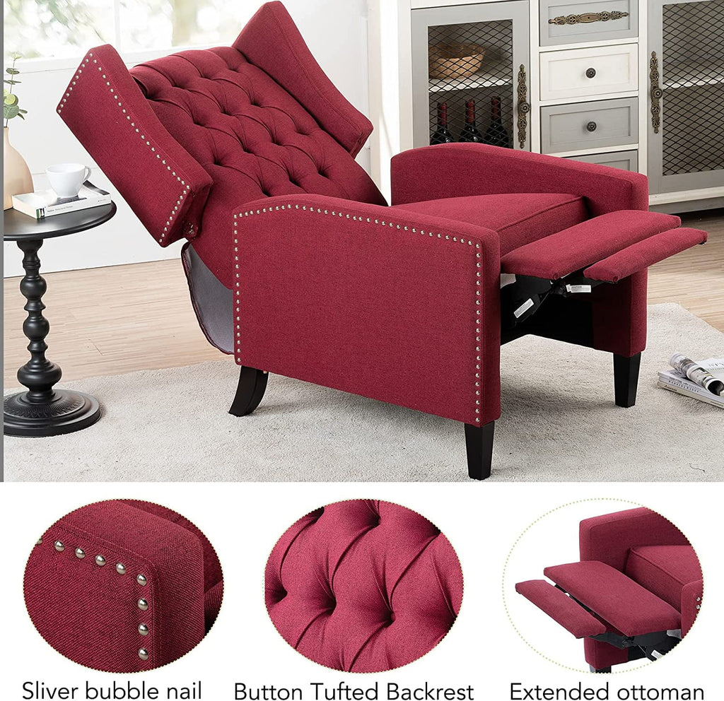 Blue Tufted Fabric Push Back Arm Recliner F92018