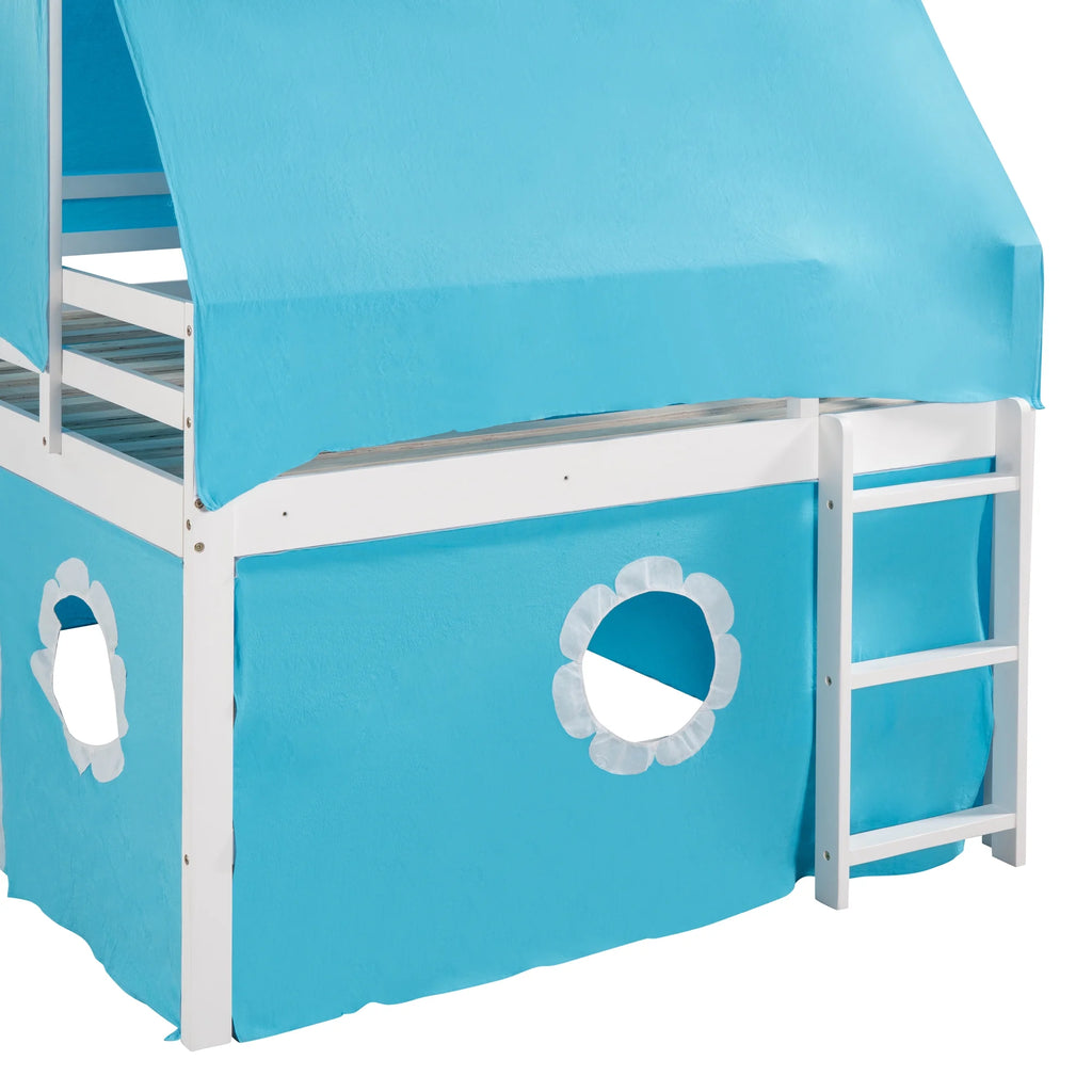 Blue Full Solid Wood Bunk Bed with Ladder and Safety Guardrail R410047