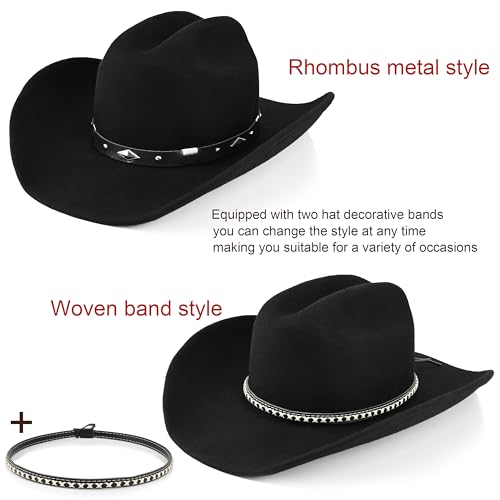 100% Wool Felt Cowboy Hat with Two Decorative Bands J497