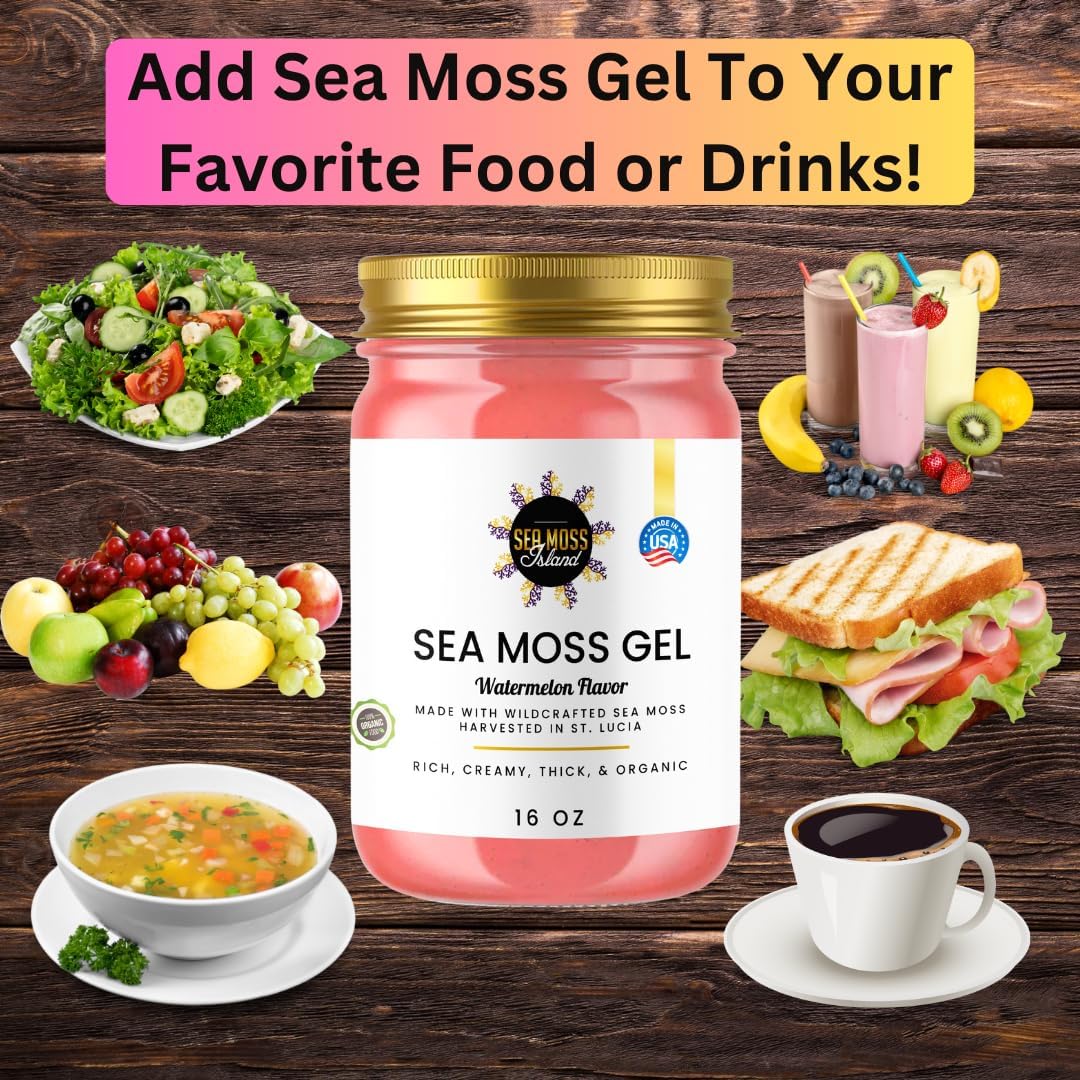Watermelon Sea Moss Gel Wildcrafted Irish Seamoss Gel Vegan Vitamin Supplement - Pack of 1-16oz D831