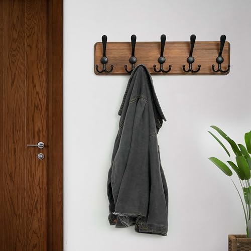 Black 2 Packs Wall Mounted Coat Rack with 5 Triple Hooks Z2036