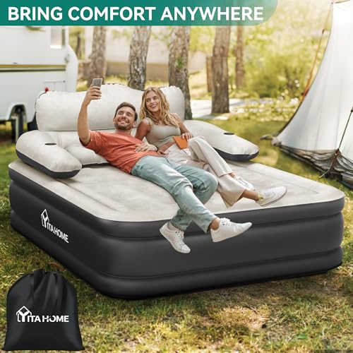 Queen Size Air Mattress with Headboard and Built-in Pump I482351